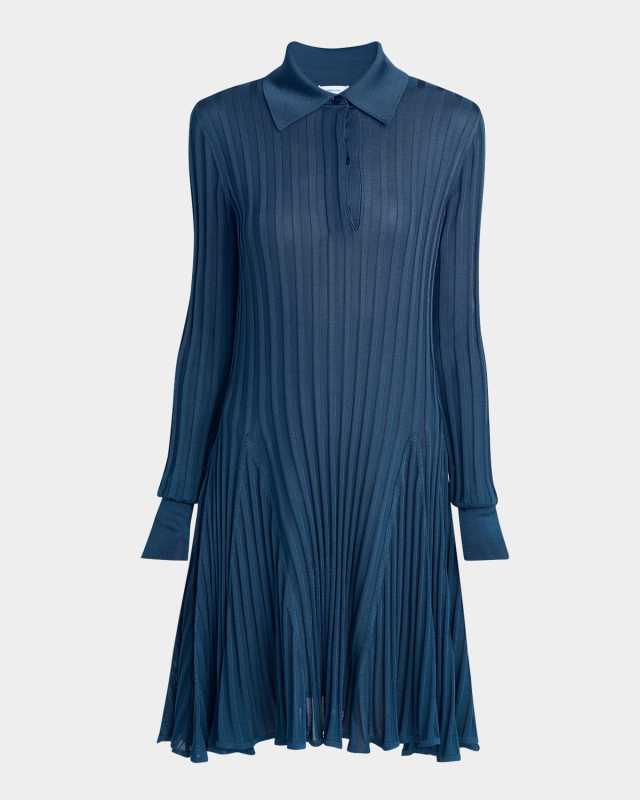 Long-Sleeve Wide Rib Mini Skater Dress